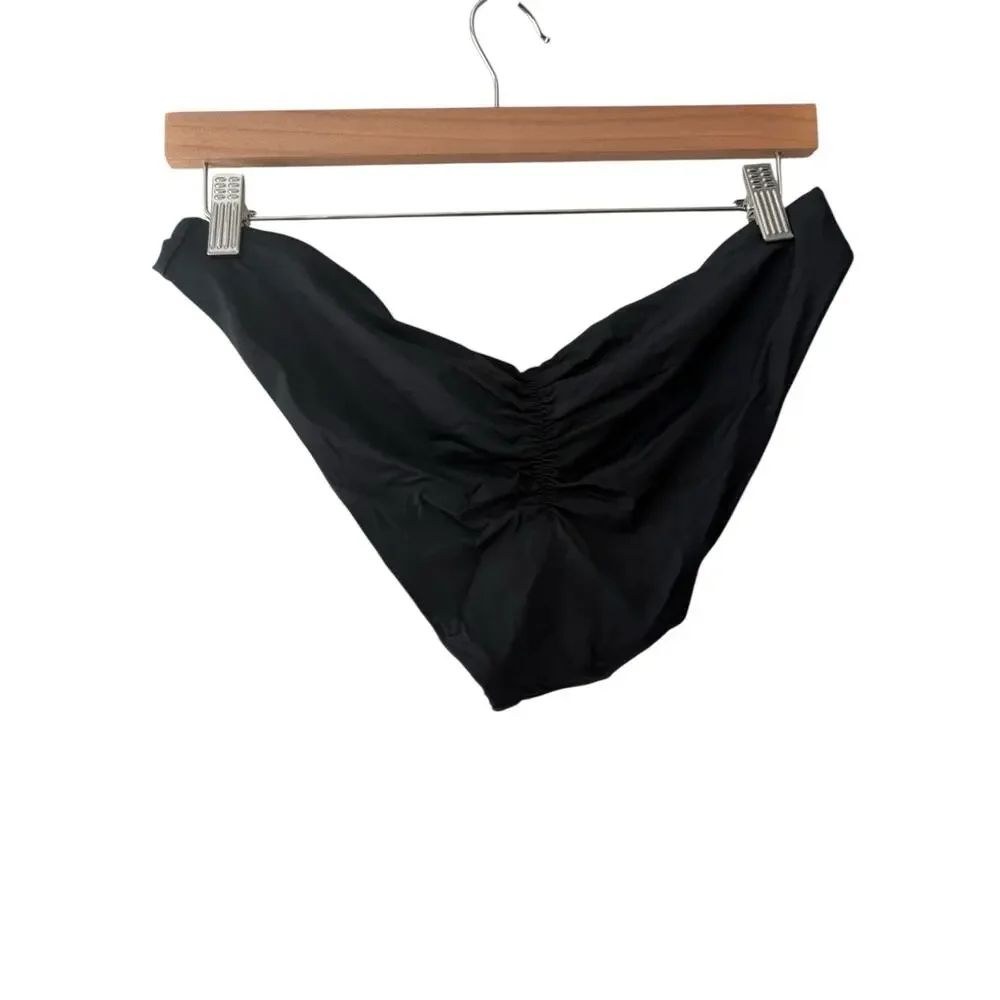 Becca Adela Black Shirred Hipster Bikini Swimsuit Bottoms Size Large